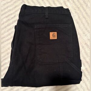 Carhartt Men’s Black Cargo Work Pants with Leather Logo Patch